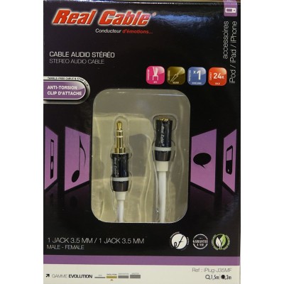 Rallonge câble stéréo Real Cable jack M / jack F 3,5mm - 3m00